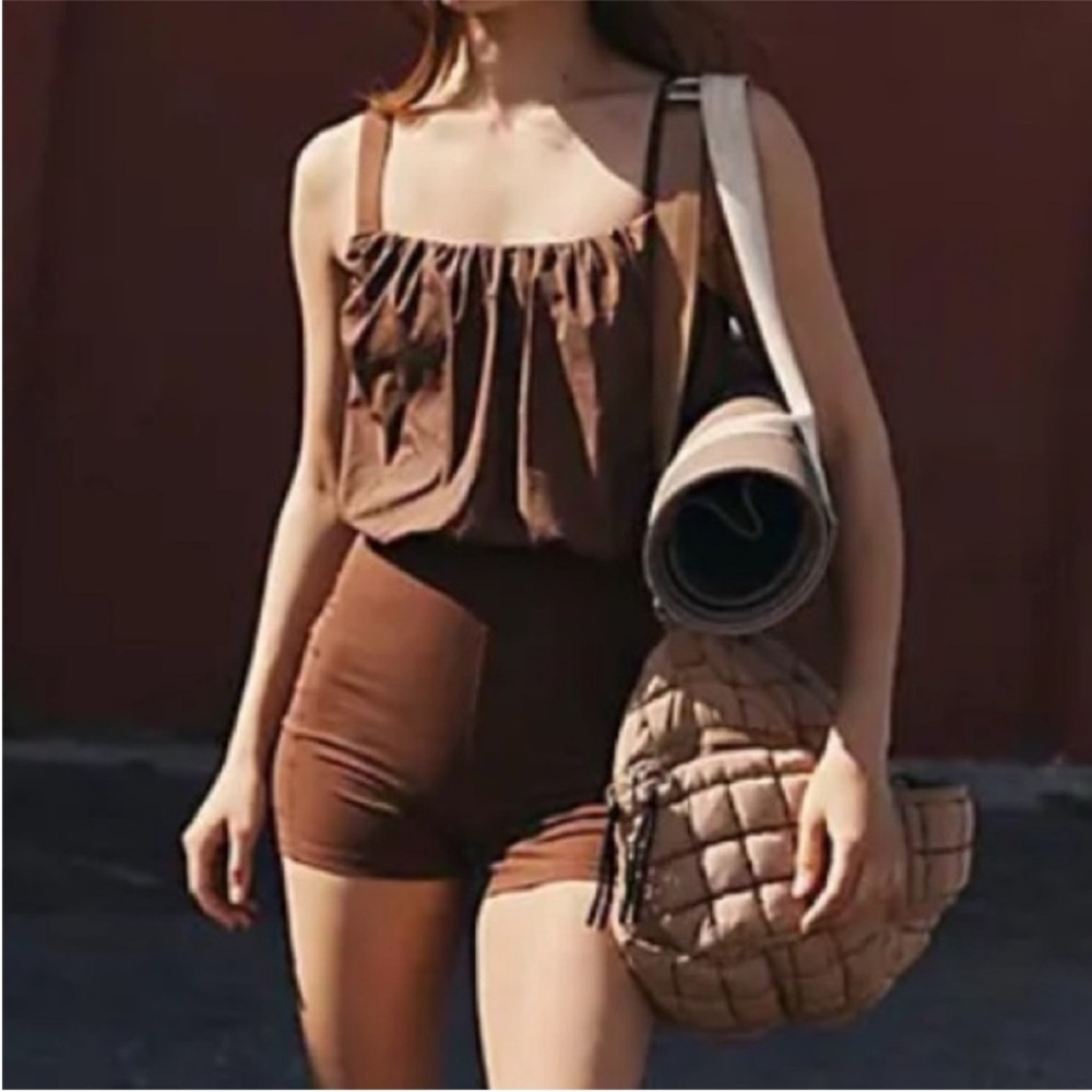 FP Movement Medium Onesie Romper Bubble Trouble in Black Walnut Brown Shorts